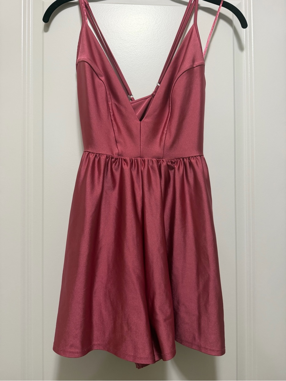 Urban Outfitters Satin like Rose Pink V-Neck Spaghetti Strap Romper